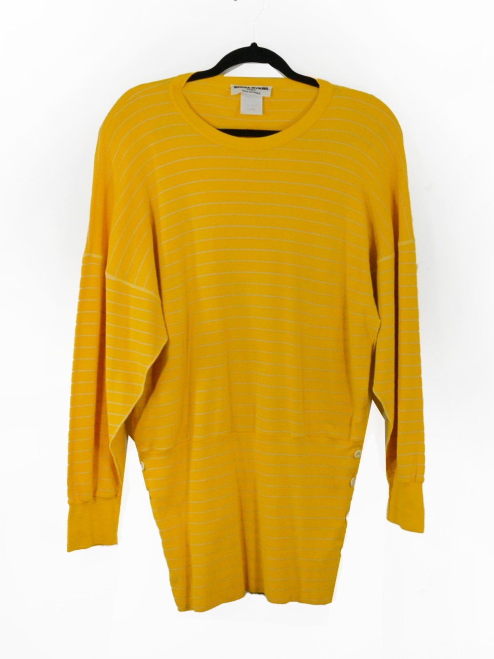 Vintage 80s Sonia Rykiel Paris Striped Knit Sweater Dress Yellow Tunic Archival - Picture 6 of 8